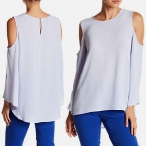 Vince Camuto Light Blue Cold Shoulder Flutter Bell Sleeve Blouse Top